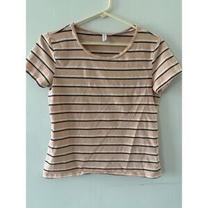H&M Divided Top Women's Medium Pink Striped Scoop Neck Short Sleeve